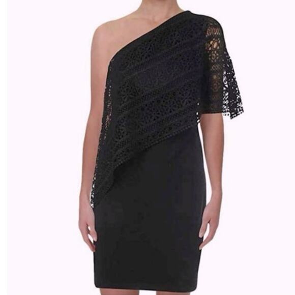 Lauren Ralph Lauren NEW Black Eyelet Lace Crochet One Shoulder Dress Size 8 - Picture 1 of 12